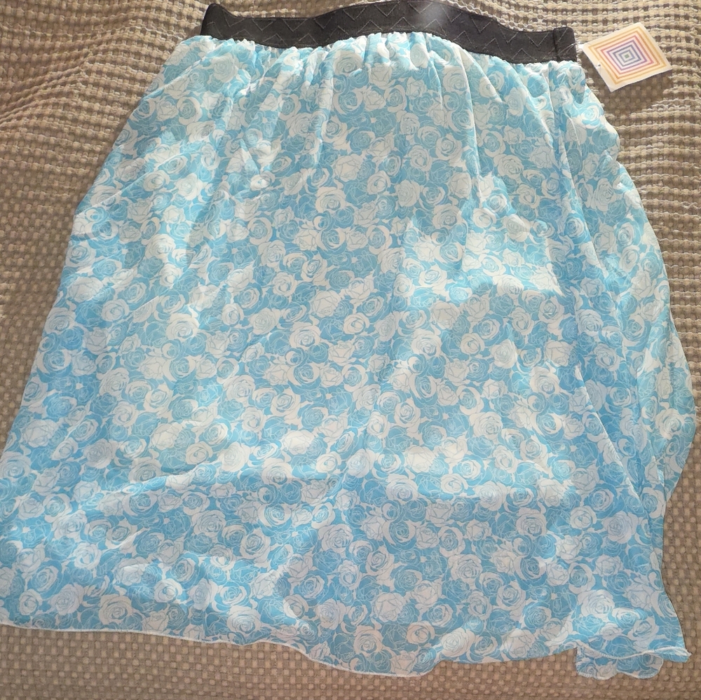 LuLaRoe Blue and White Smocked Midi Skirt